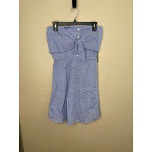 Iris Womens Striped Blue Sleeveless Dress With Tie-Front Detail Cotton Large NEW